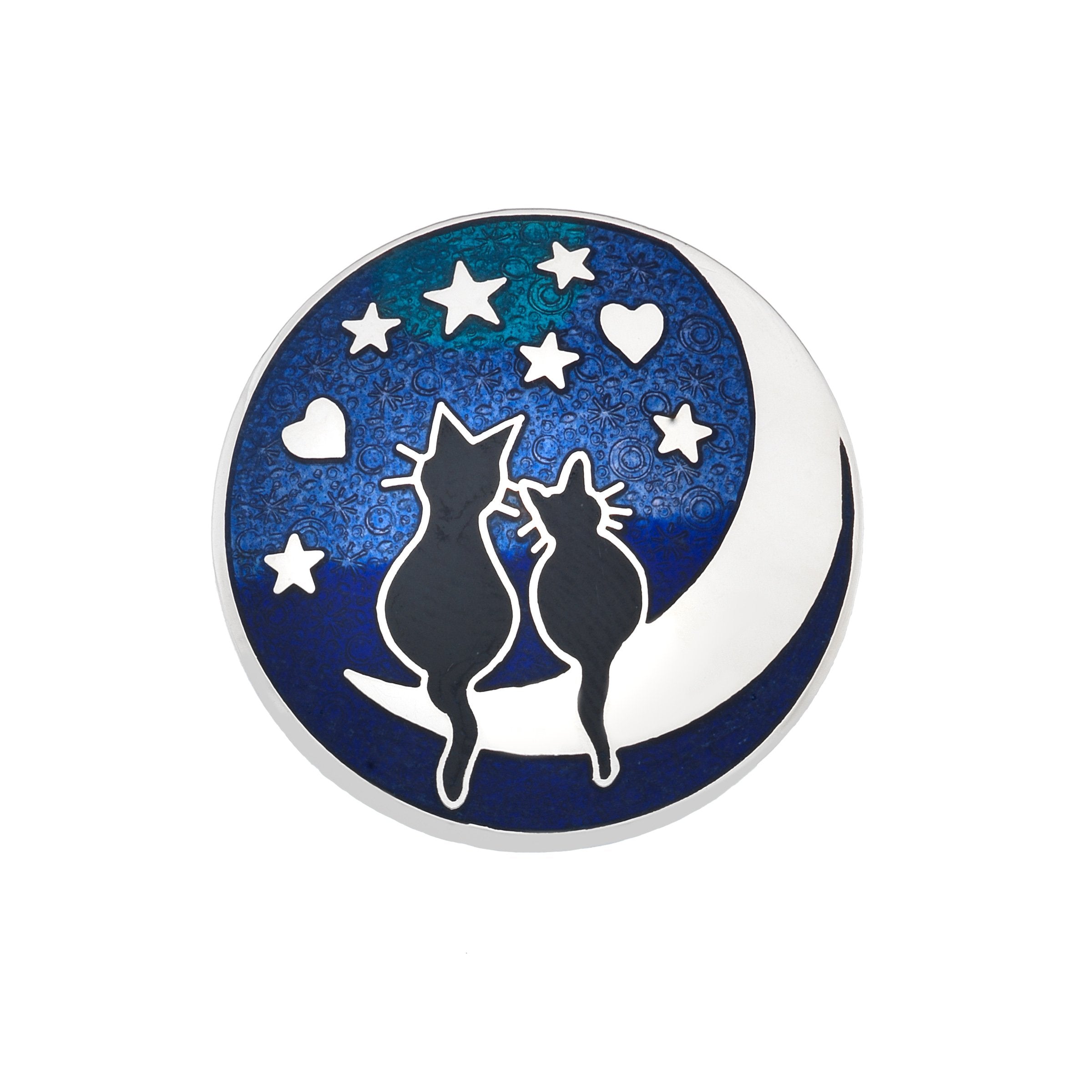 Black Cats on the Moon Brooch